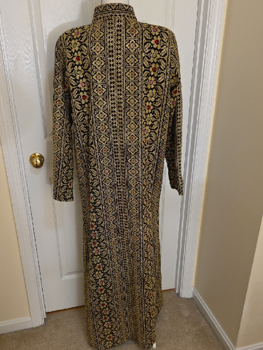 NEW Rare Dubai Jordan Tatreez Embroidered Long Open Front Duster Coat Abaya L - Picture 5 of 11